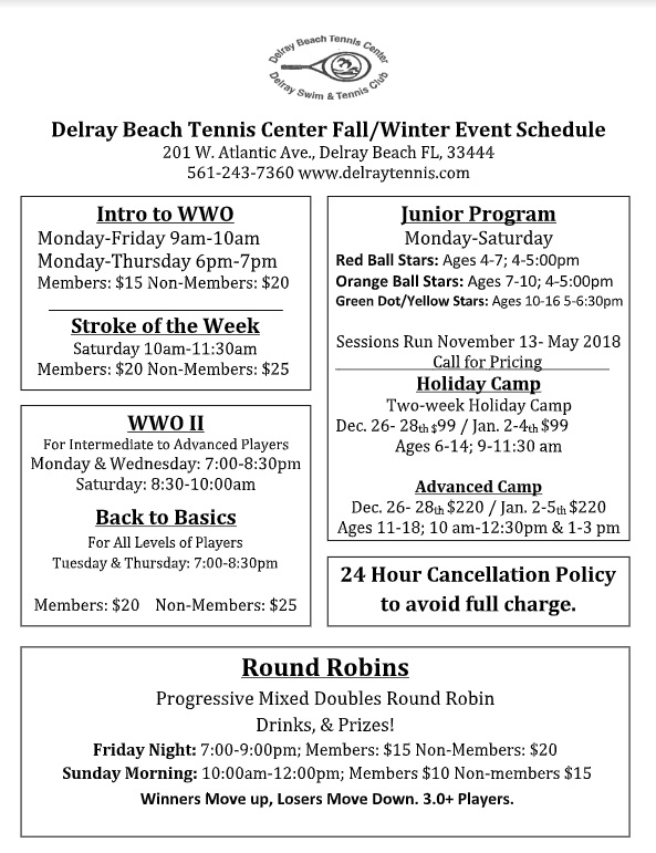 Fall-Winter 2018 Tennis Schedule