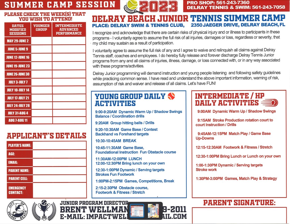 Tennis - Summer Camp Flyer 2023 Back