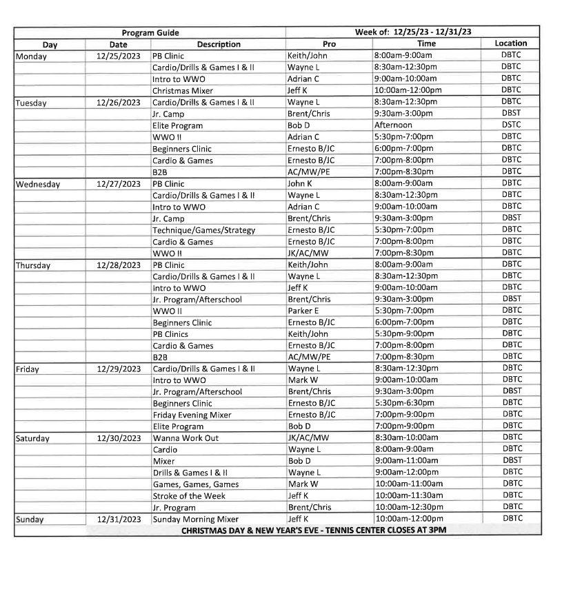 Events Calendar Delray Beach Tennis Center