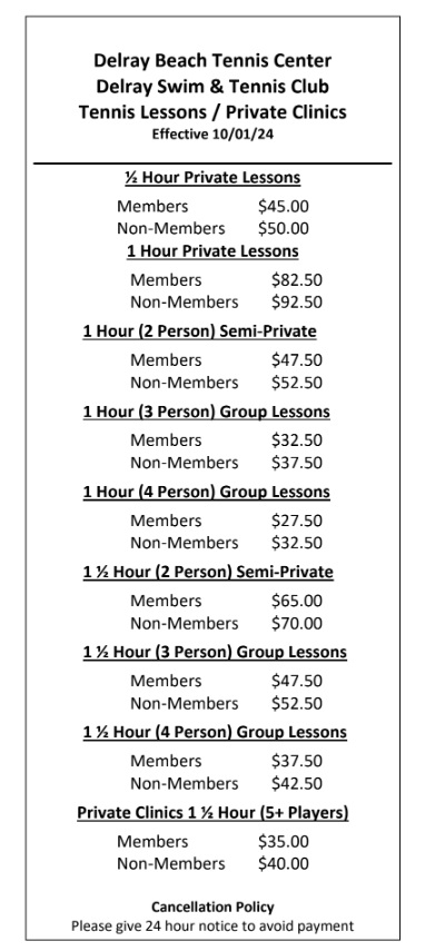 Lesson Rates Delray Beach Tennis