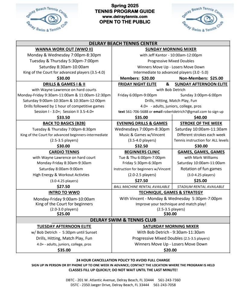 Spring Tennis Program Guide