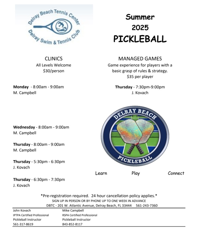Pickleball Schedule Summer