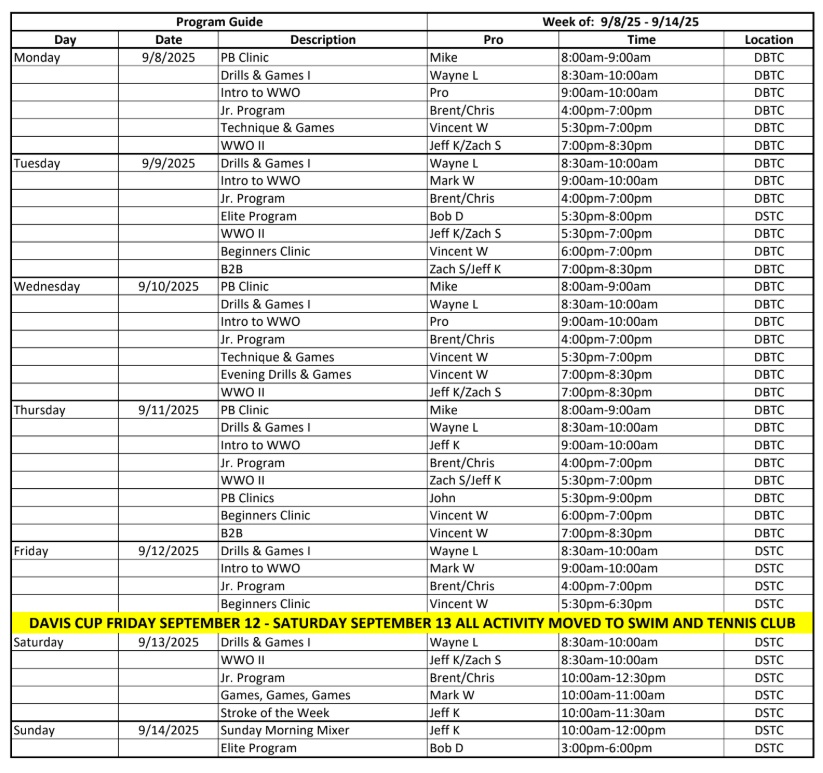 Tennis Schedule