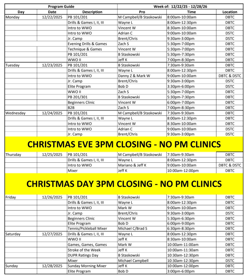 Tennis Program Christmas