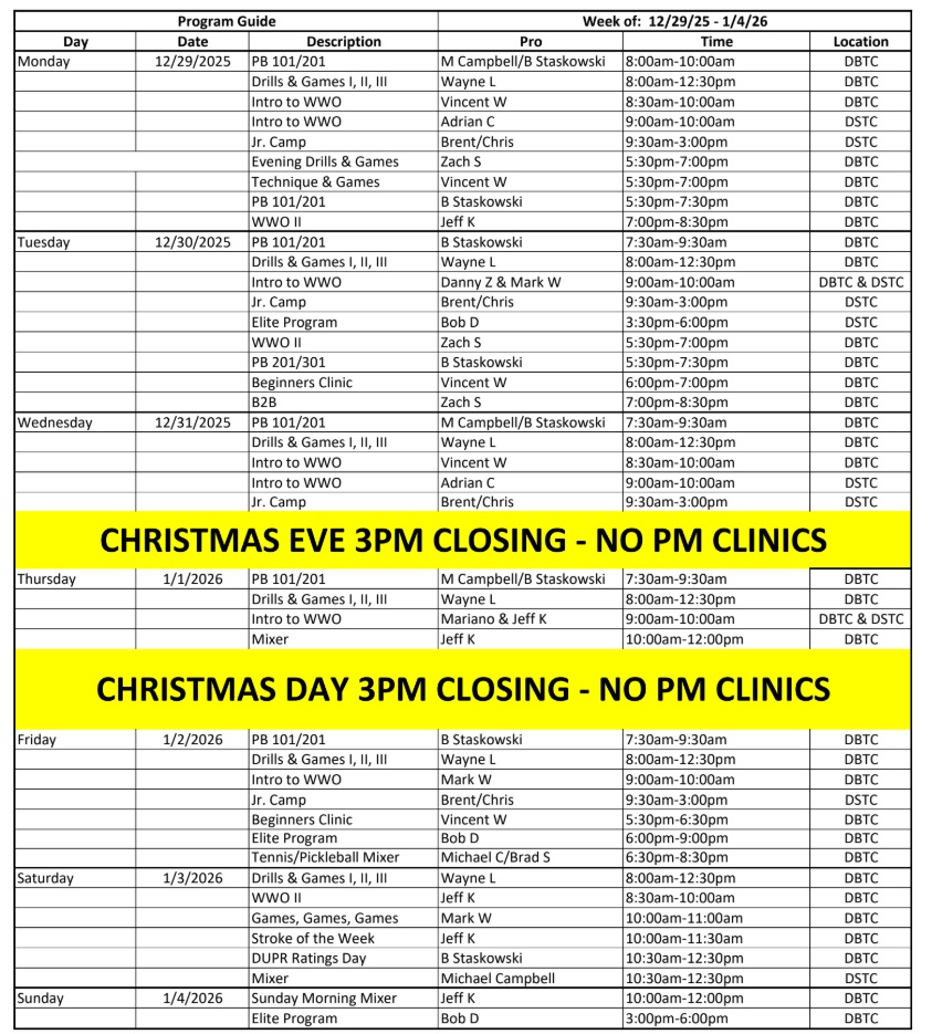 Tennis Program New Year 2026