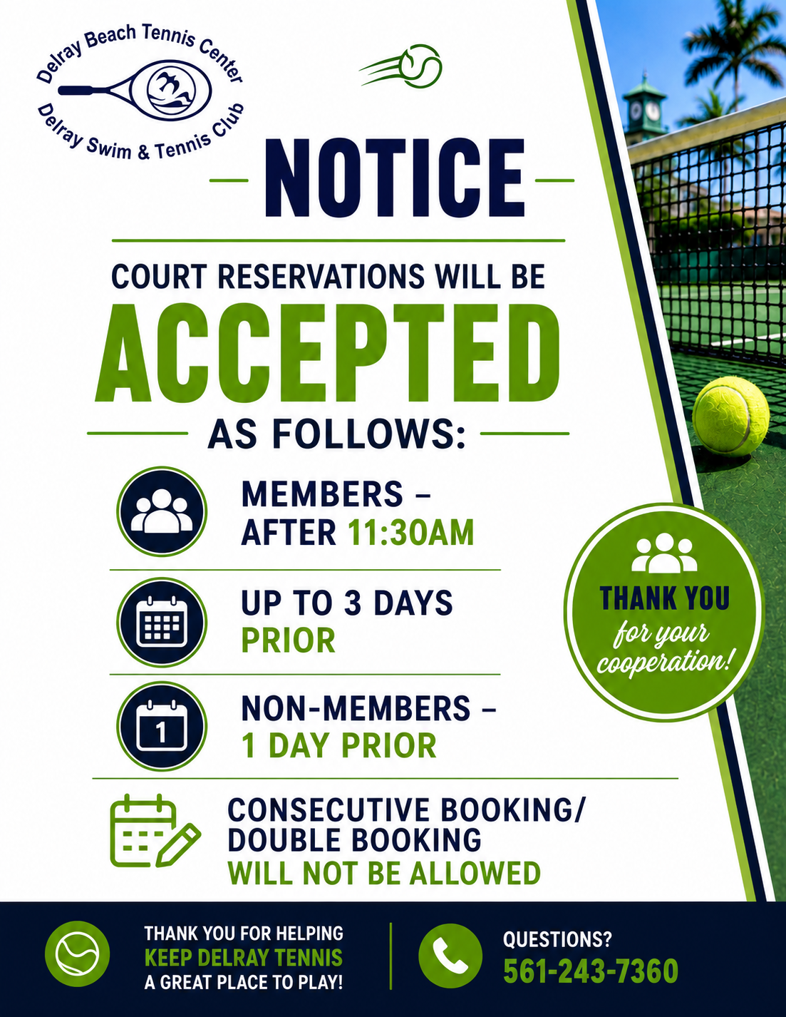 Notice Tennis Reservations
